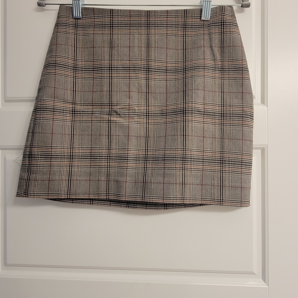 Express Plaid Mini Skirt with Red Accents